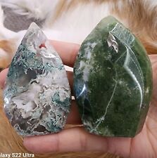Lot of 2 Natural Crystal Moss Agate Stone Flames picture