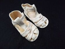 vtg 70s Gertrudes ecru newborn baby button T-strap sandal shoe embroid rosebud  picture