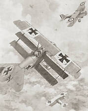 World War I Dogfight Fokker tripoe plane taking British double- 1918 Old Photo picture