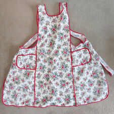 Vintage 40s Red Floral Apron / Open Back Full Bib Pockets / Farmhouse picture