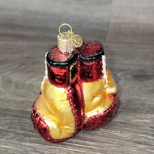 Old World Christmas Ornament Boxing Gloves Red Gold Blown Glass Glitter picture