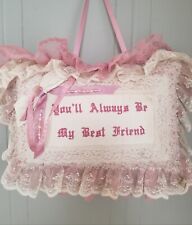 Vintage NWT Embroidered You'll Always Be My Best Friend Lace Edged Calico Pillow picture
