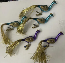 Lot of 5 Rare Vintage Clip On Bird Ornaments Sequin Tinsel tails Made in Germany picture