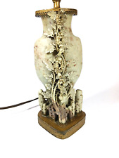 Antique Chinese Carved Soapstone Lamp Floral Bird Garden Ornate scenery base picture