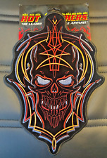PINSTRIPE SKULL LARGE BIKER PATCH IRON ON 12 INCH picture