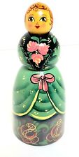 Vintage Russian Folk Art Wooden Doll Hand Painted Signed 4