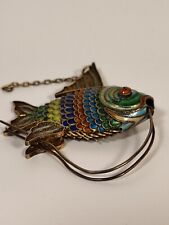 Lot of 3 Vintage Articulated Fish 1 Cloisonne Enameled and 2 Brownish Metal picture