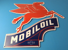 Vintage Mobil Gasoline Sign - Pegasus Motor Oil Gas Pump Porcelain Large Sign picture