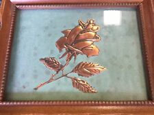 Vintage Copper METAL ROSE ART Maple & Floral Framed Antique picture