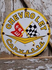VINTAGE CHEVROLET PORCELAIN SIGN 1961 OLD CORVETTE SPORT CAR CHEVY DEALER SALES picture