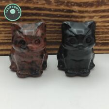 Two Obsidian Hand Carved Sitting Cats 3cmx2cm & Gift Bag Crystal Healing Boho picture