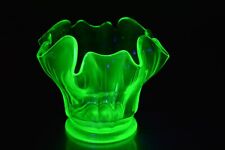 Vintage Uranium Glass Vase Dish Fluted Waved Edges GLOWS Art Deco Decor picture