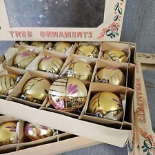 Vintage Christmas Ornaments Poland Stenciled Mica 18pcs Original Boxes picture
