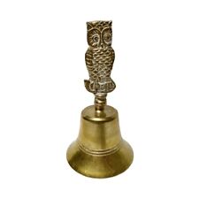 Vintage Brass Metal Hand Bell Owl Figurine. picture
