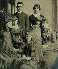Teenage Girls with Long Hair, Victorian Family Vintage Tintype Photo picture
