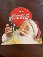 Vintage Coca Cola Santa w/ Bottle Christmas Cardboard Sign Advertisement 1950s * picture