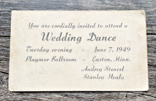 Wedding Dance Invitation Card Cordially Invited 1949 Playmor Ballroom Stencel picture