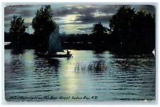 1910 Moonlight On The Bay Great Sodus Bay New York NY, Canoeing Antique Postcard picture