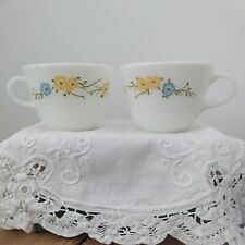 Two Pyrex Flirtation Coffee Tea Cups  Blue Yellow Flowers Butterfly Microwavable picture