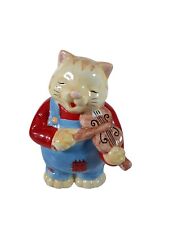 Vintage Russ ANTHROPOMORPHIC Cat Playing Violin Ceramic Figurine Coin Bank VTG picture