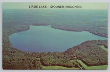 Aerial View Lipsie Lake Spooner Wisconsin WI Chrome Postcard Vtg Unposted picture