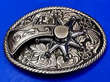 Cowboy Cowgirl Boots with Moving Spinning Spur Vintage Western Belt Buckle picture