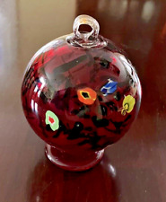 Murano Art Glass Deep Red with Millefiori Round Orb Globe Shade Flared Base  picture
