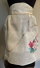 Vintage Half Hostess Apron Sheer Organdy With Peony Applique and Gold Rick Rack picture