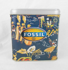 Authentic Fossil Blue Silver Metal Tin Stash Can with Lid Island Images Design picture
