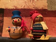 Steinbach Snowman And Skier Germany Wooden Ornaments Used One Tag No Boxes picture