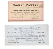 Two 19th C Tickets from Cayuga Co NY - Masquerade Party & 