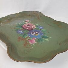 Vintage Nashco Metal Serving Tray Hand Painted Floral 17x14 Inch Mid Century picture