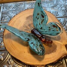 Vintage Blue and Brown Marbled Hand Blown Glass Butterfly - Large Unboxed Decor picture