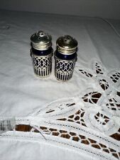 Vintage Leonard Cobalt Blue Salt And Pepper Shakers With Silver Plate Filigree  picture