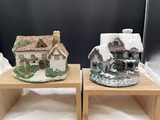 Lot of 2 Vintage Resin Miniature Christmas Village Model Houses Cottages READ picture