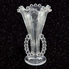 Imperial Candlewick Clear Flower Vase Ruffled Rim Etched Flowers Clear Vintage picture