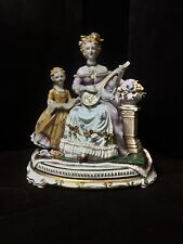 antique dresden porcelain figurine Lady And Child with Lute picture