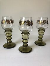 Vintage Roemer Rhine Hock Wine Glasses. Gold grapes and leaves. Set of 3 picture