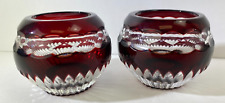 VTG Faberge Pair x2 Ruby Red Votive Cut to Clear Crystal Glass Not Signed DS12 picture