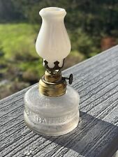 Antique Banner Miniature Oil Lamp With Milk Glass Opaque Chimney picture