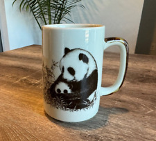 Vintage Mother Panda and Baby Coffee Mug Bamboo Pattern Handle picture