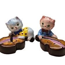 Vintage PY Japan Miyao Anthropomorphic Cats with Violins Salt & Pepper Shakers picture