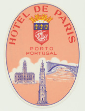 Vintage luggage label  Hotel De Paris Porto Portugal picture
