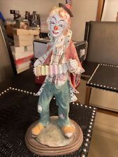 Vintage Pucci Arnart Hobo Clown Playing Accordion Figurine With Wooden Stand 12