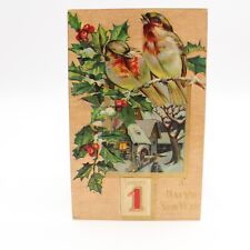 Vintage Happy New Year Embossed Postcard Gilded Holly Birds Posted 1911 picture