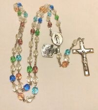 Vintage BLISS Multi Color Crystal Rosary Mint Condition Rhodium Plated Virgin... picture