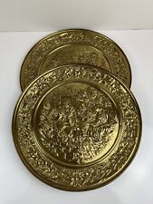 Pair of Vintage Brass Large 14 inch Scenery Plates Roudy Bar Scene MCM Holland picture