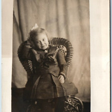 c1910s Cute Little Girl Sailor Outfit RPPC Wicker Chair Young Lady Photo PC A214 picture