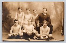 c1912 YMCA Basketball Champs Tank Tops Long Socks CLASSIC IMAGE ANTIQUE Postcard picture