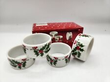 Macys Holiday Napkin Rings Holly Berries Christmas Original Box Set of 4 picture